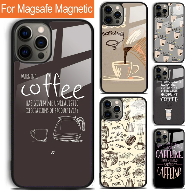 

Кофейный чехол с кофеином для iPhone 16 15 14 13 12 11 Pro Max Plus Magsafe, Магнитный чехол с беспроводной зарядкой