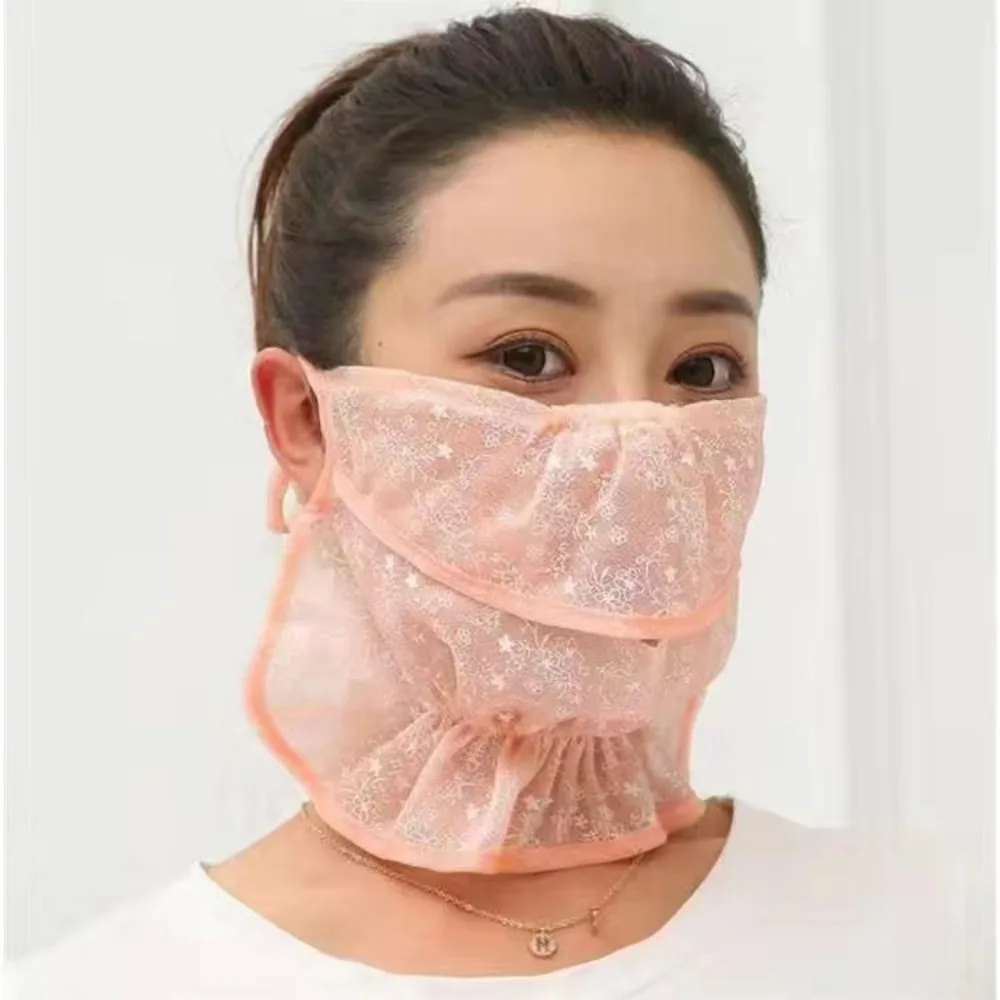 Anti-UV Lace Sunscreen Mask Hot Sale Hanging Ear Ear Cord Cycling Scarf Breathable Dust-proof Scarves Mask Cycling Driving