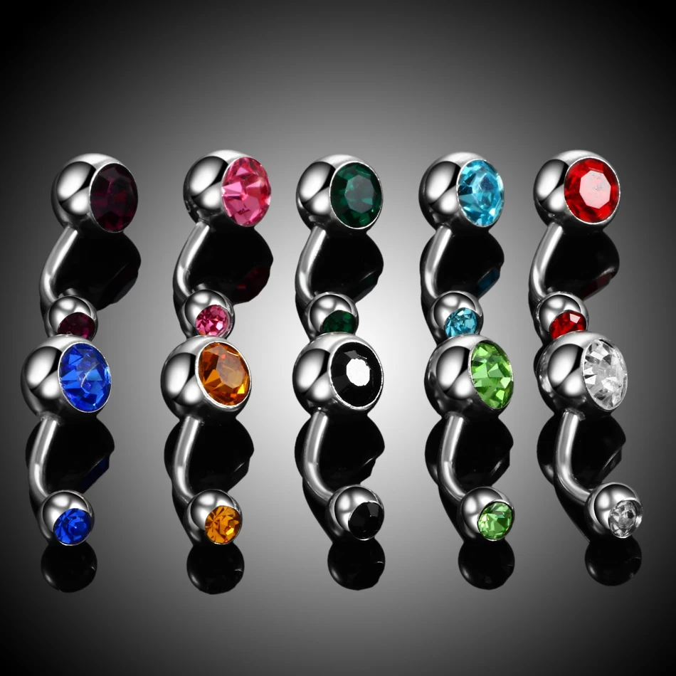 10pcs/lot Steel 14G Crystal Navel Piercing Belly Button Ring Rhinestone CZ Navel Barbell Stud Sexy Ombligo Ball Nombril Jewelry