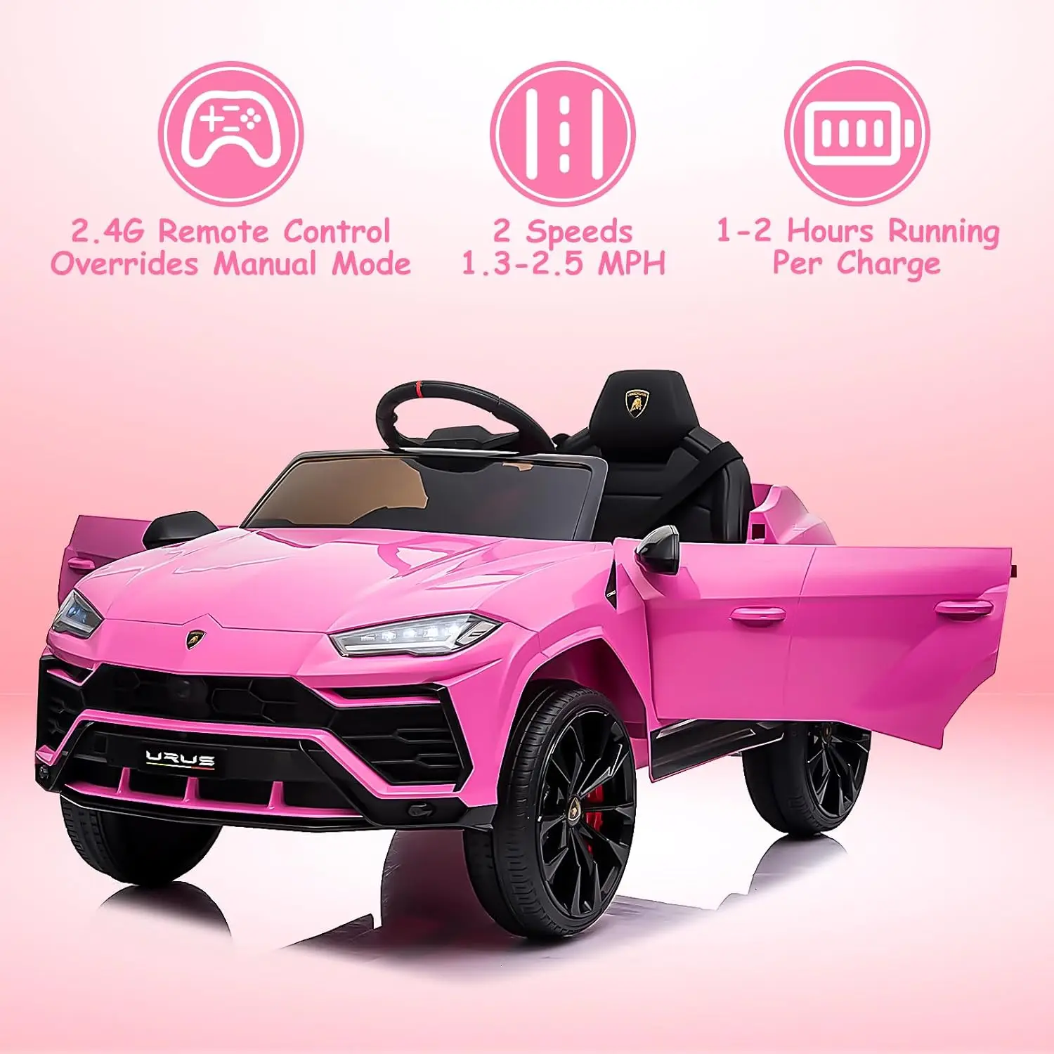 Electric Car for Kids 12V Licensed Ride On Car with Remote Control,Max Speed 2.5Mph,LED Lights,Music Players,Lockable Doors,Spri