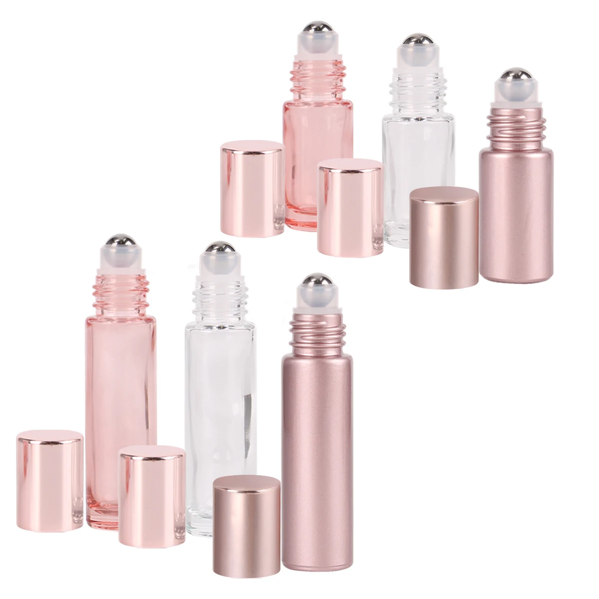 1 Piece 5ml/10ml Pink/Matte Rose/Transparent Glass Roll on Bottle with Stainless Steel Roller Ball for Perfume Essential Oil