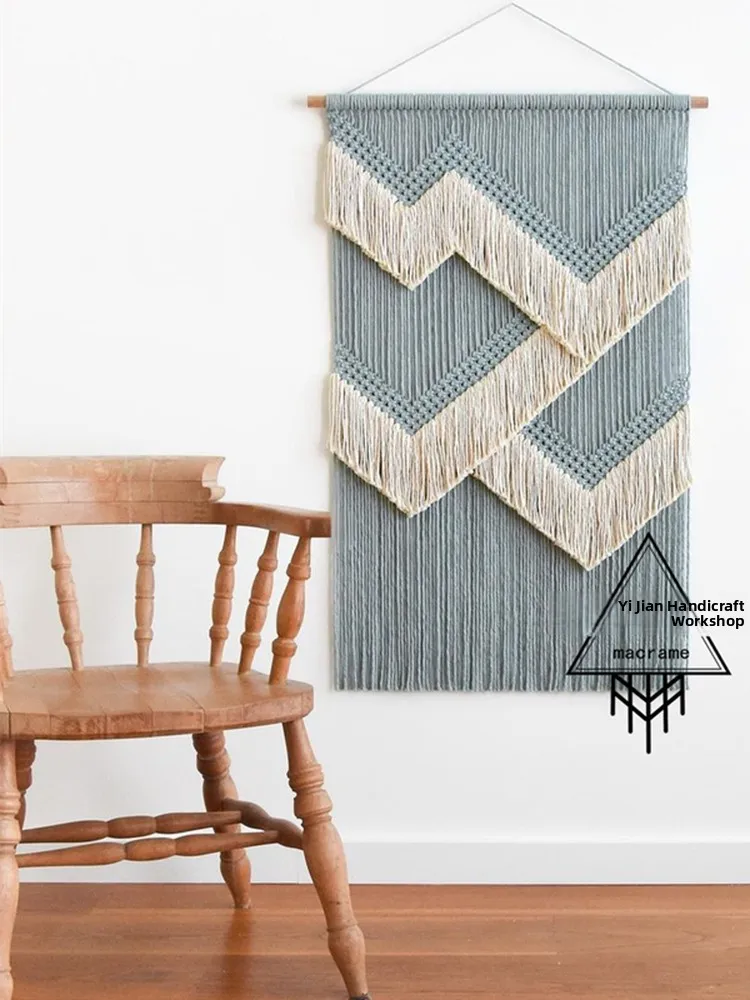 Handwoven Soft Decorations Grey Simple And Natural Coffee Shop Feng Shui Curtain Nordic Style Long Rectangle Cotton Wall Hanging