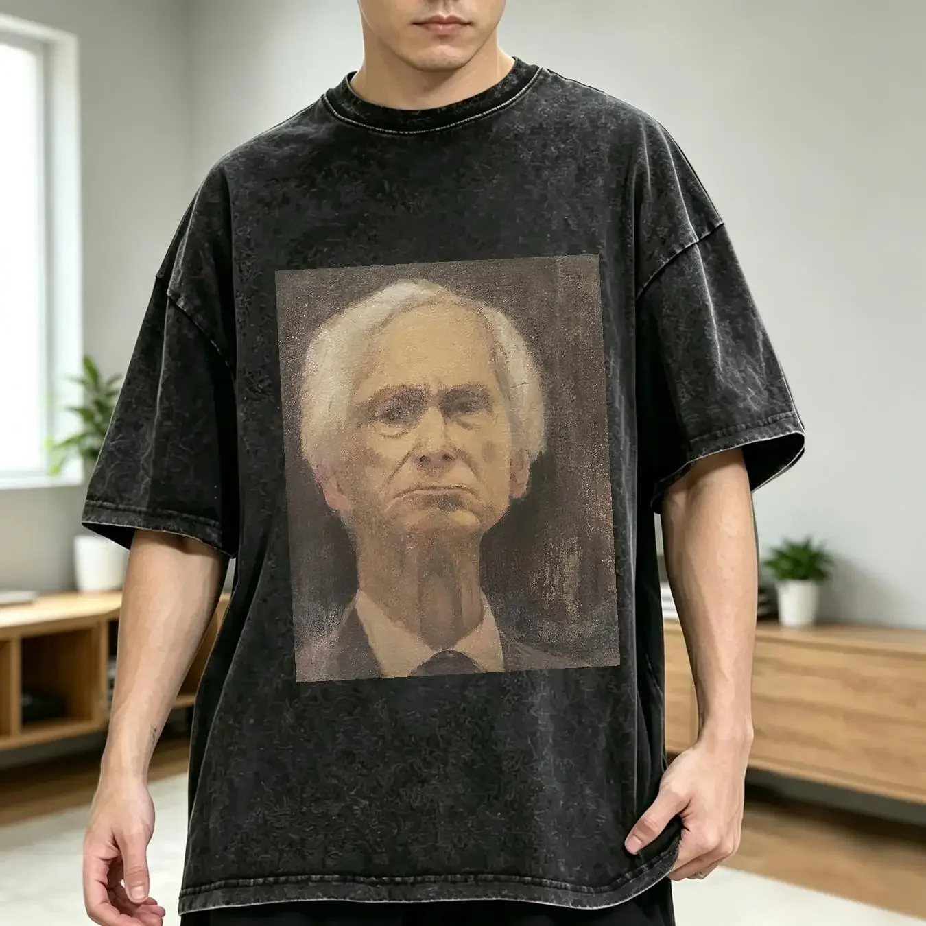 washed T Shirt Portrait Of Bertrand Russell David R Anderson Painting Art for Her Him Lover vintage Washed Casual Soft