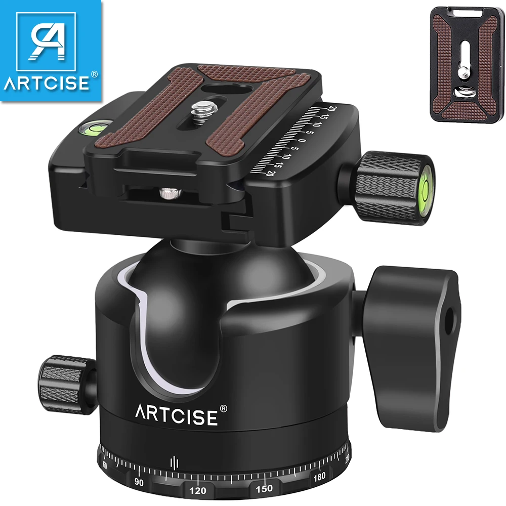 ARTCISE 50mm Low Profile Tripod Head EB50 Heavy Duty CNC AluminumAlloy with Arca-Swiss Q.R. Plate for DSLR Camera Tripod Monopod