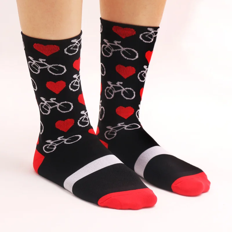 2 Pairs Heart Cycling Socks Men Women Professional Sport Compression Bicycle Socks Road Bike Mountain Racing Running Socks