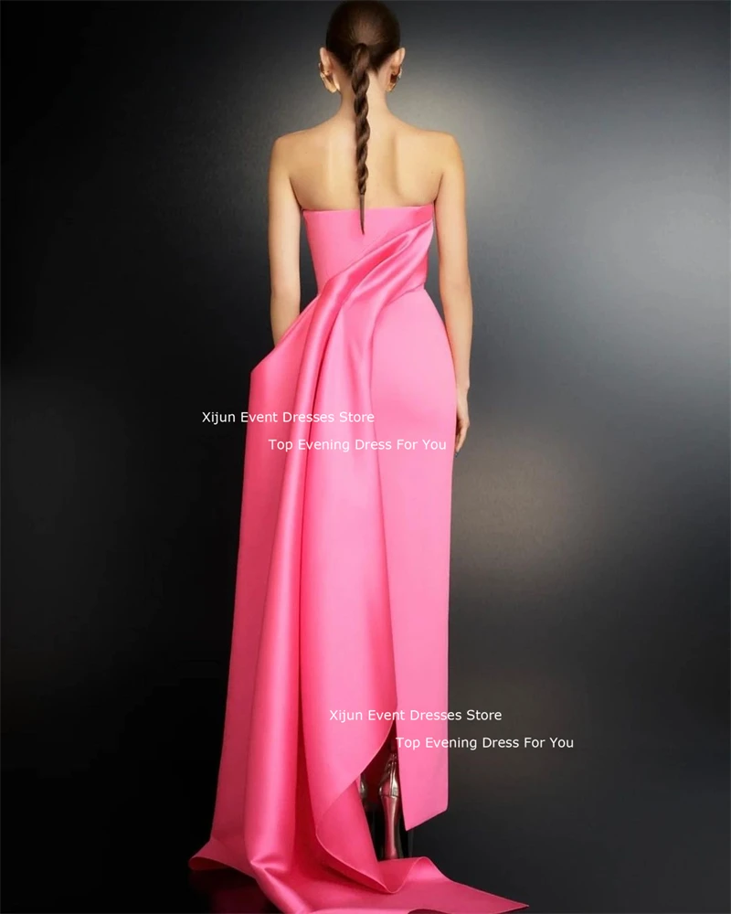 Xijun Pink Mermaid Crepe Evening Dresses Sleeveless Pleats Long Prom Dresses Ankle Length Saudi Arabric Prom Gowns Formal 2025