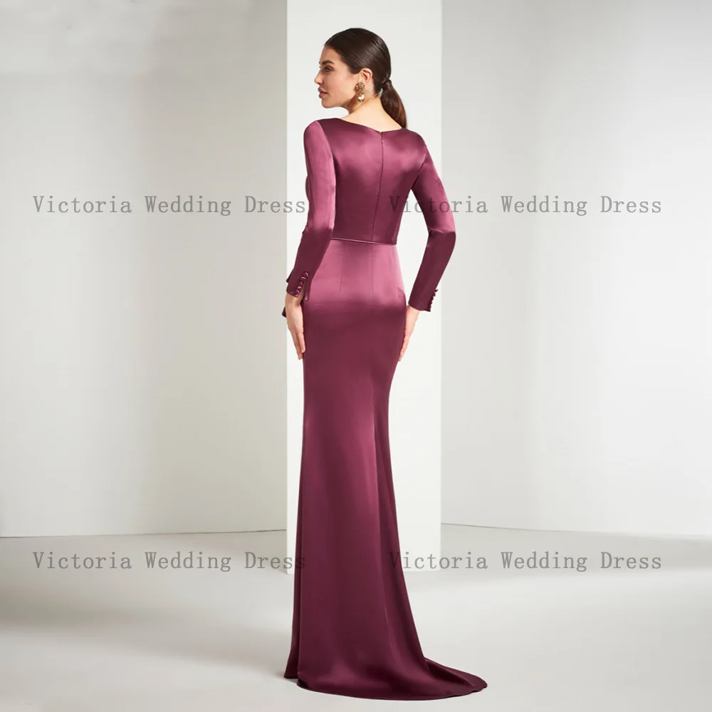 Elegante Moeder Van De Bruid Jurken V-hals Lange Mouwen Satin Wedding Partij Jassen Bloemen Mermaid Floor-Lengte فساتين السهرة