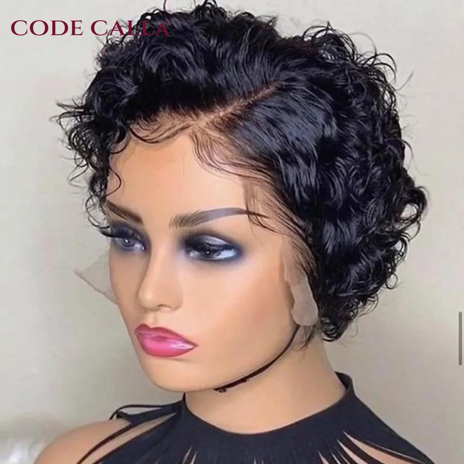 Short Wigs Human Hair Curly Human Hair Wigs Cheap Pixie Cut Wig 13X1 Transparent Lace Wig Preplucked Hairline Wigs For Women