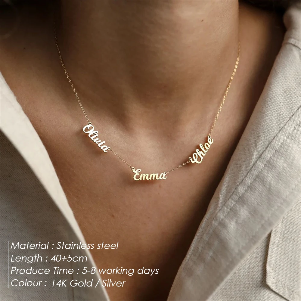 eManco Custom Multiple Names Necklace Personalized Stainless Steel Chain 3 Nameplates Pendants Necklaces Fashion Party Gift