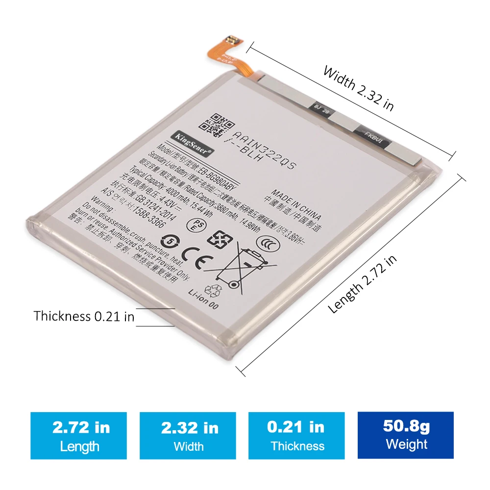 EB-BG980ABY Replacement Phone Battery For Samsung Galaxy S20 5G SM-G981U SM-G980 SM-G980F SM-G981W SM-G981N 3.86V 15.44Wh