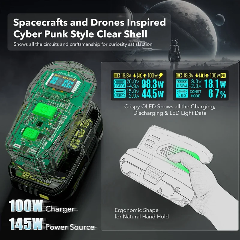 Chargeur rapide de batterie au lithium pour RYOBI, chargeur bidirectionnel, port USB, PSC, 18V, ONE +, 100W