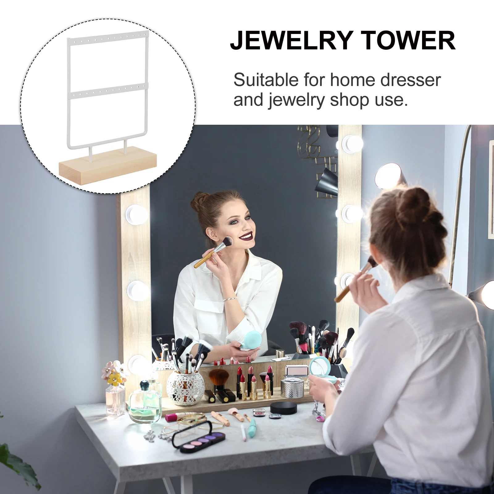

Elegant Wooden And Iron Earrings Display Rack Jewelry Stand Organizer Holder For Home And Boutique