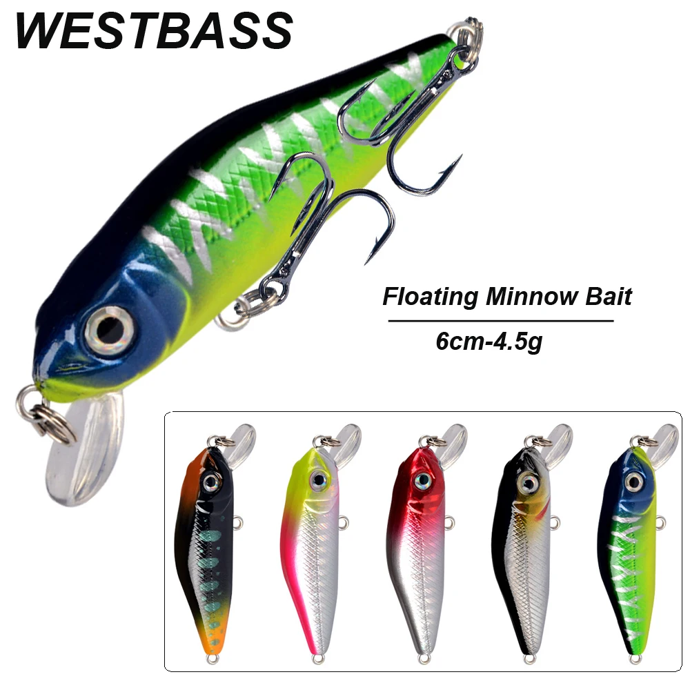 WESTBASS 1PX Floating Minnow Bait 6cm-4.5g Micro Fishing Leurre Topwater Hard Lure Wobbler cebo duro Hart köder fisching Isca