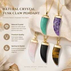 VGDS Natural Crystal Rose Quartz Amethyst Horn Wolf Teeth Pendants Personalized Charm Fashion Necklaces Gifts Men Women Jewelry