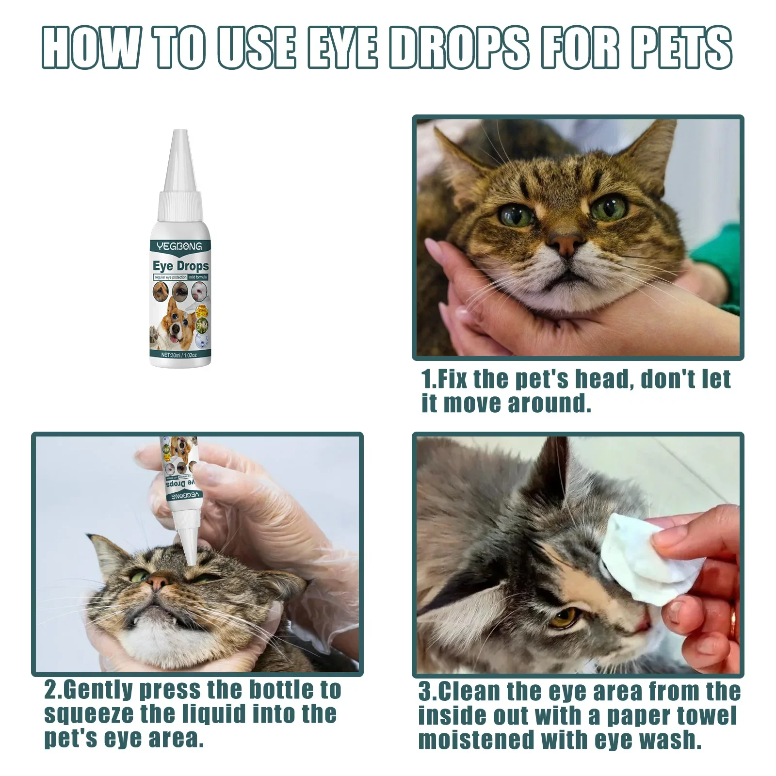 Pet Eye Drops Dog Cat Care Tear Stains Remover Relieve Itching Anti Inflammation Antibacterial Mild Cleansing Pet Eye Drop Water