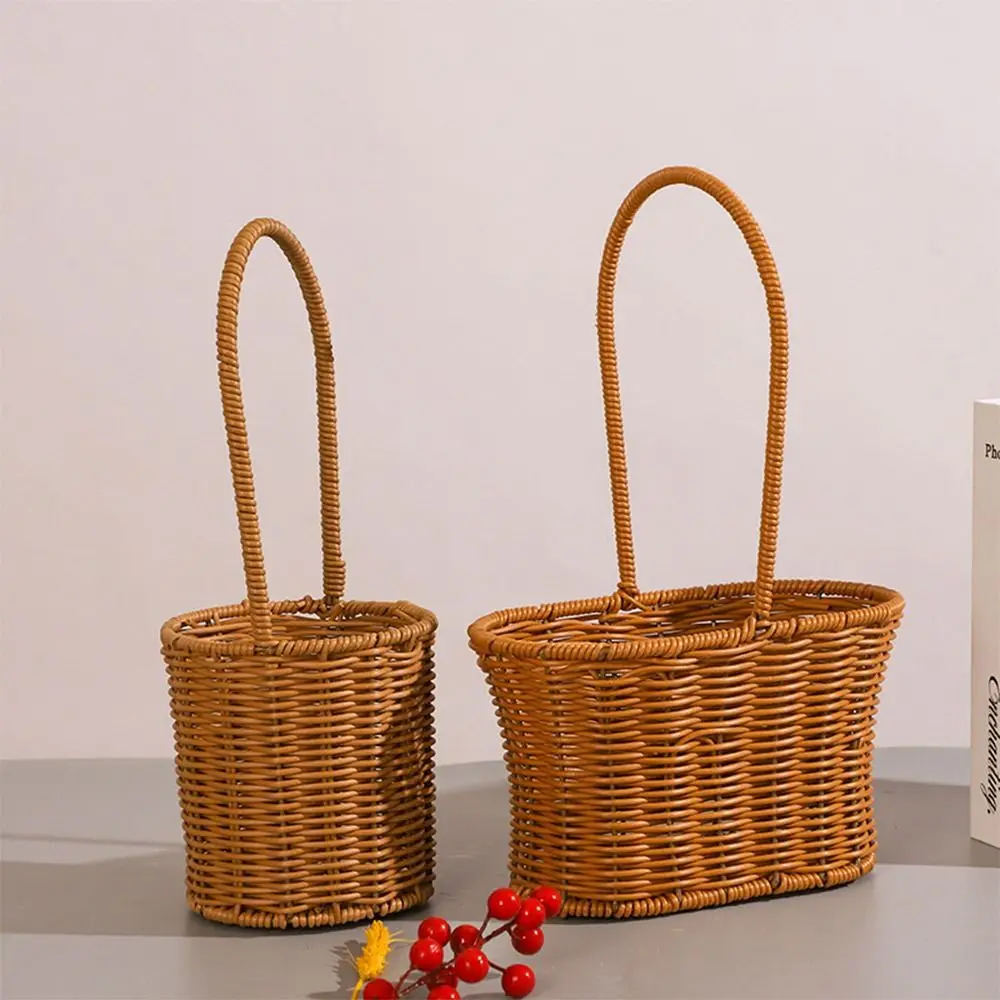 Imitation Rattan Handhold Weaving Basket with Handle Home Decoration Braid Storage Baskets Vegetable Fruit Flower