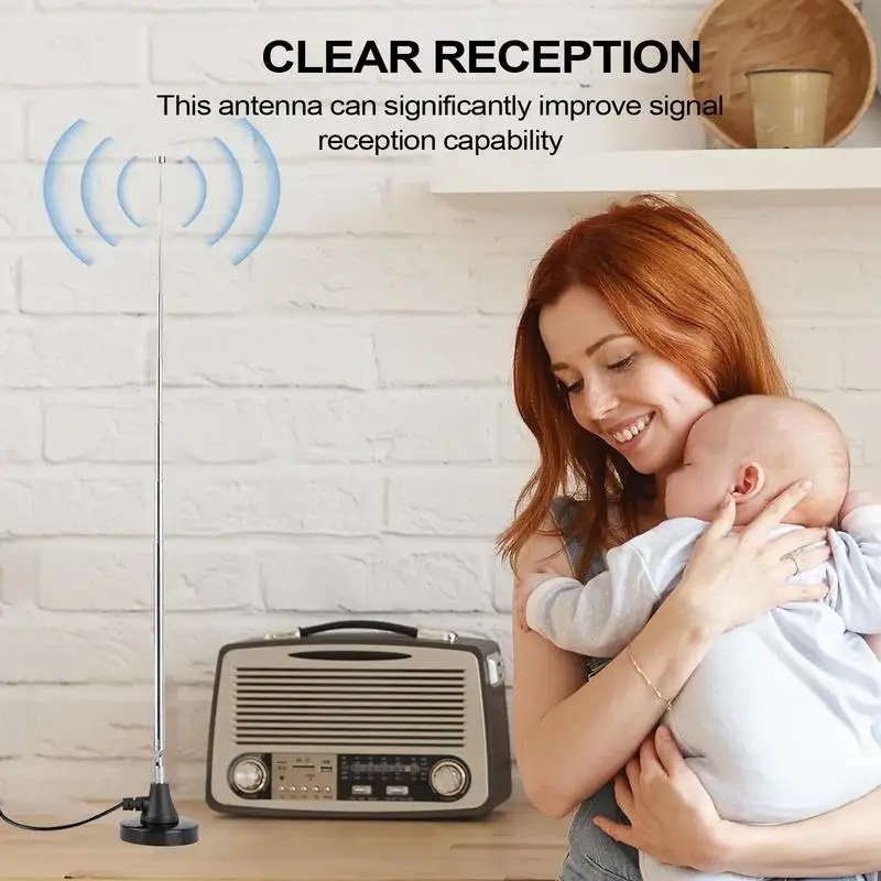 هوائي تليسكوبي FM استقبال طويل المدى تلفزيون داخلي AM FM راديو ستيريو استقبال إشارة محمولة معززة استقبال التلفزيون
