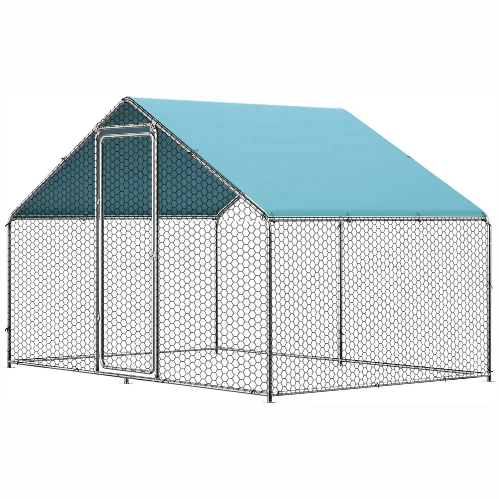 For Stainless Steel Detachable Hen House Metal Chicken Farm Cage Dog Kennel Chicken Coop For Hens With UV Protective Cover