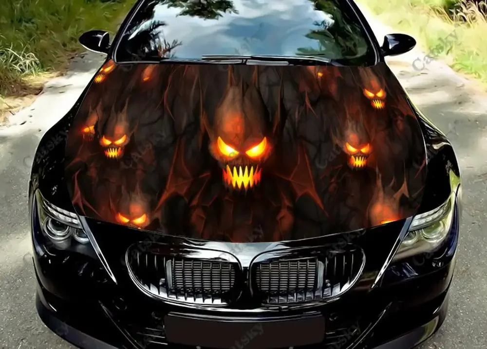 

Halloween Dark Devil Skull Car Hood Vinyl Stickers Wrap Vinyl Film Engine Cover Decals Sticker on Car Auto Accessories