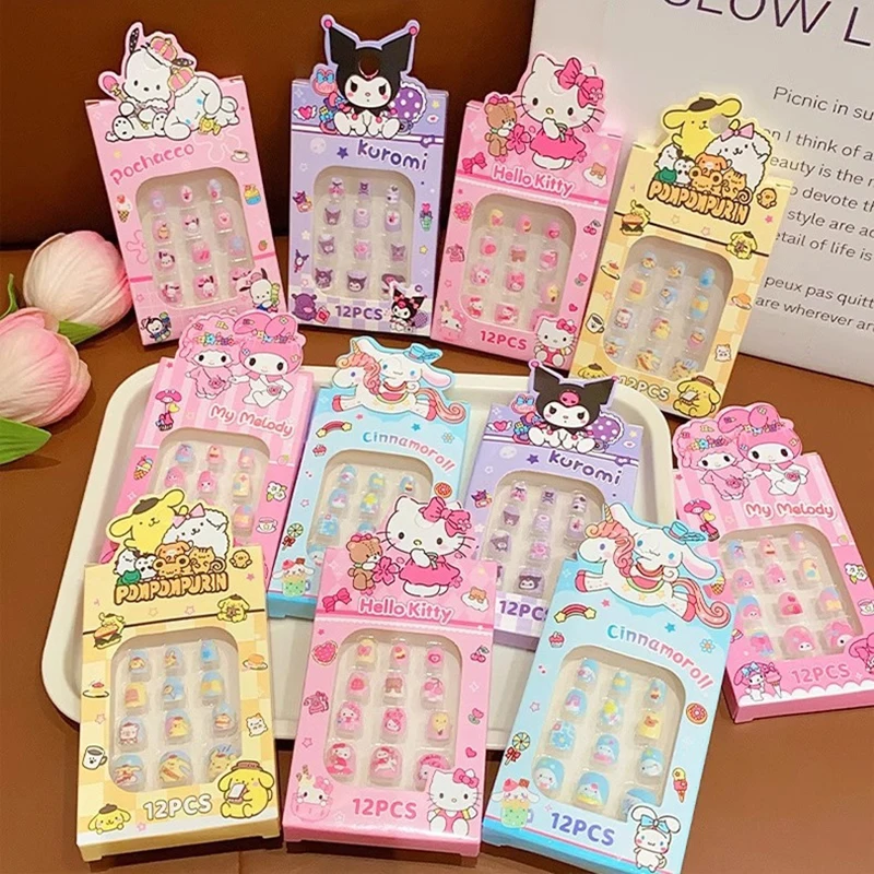 Sanrio crianças remendo de unhas dos desenhos animados olá kitty kuromi etiqueta do prego destacável menina unhas doce adorável adesivos de unhas brinquedo presente