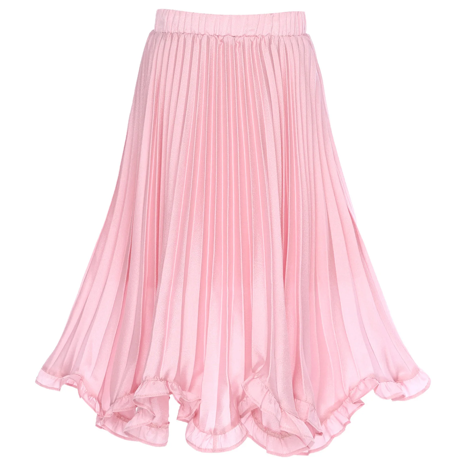Kids Girls Elegant Chiffon A-line Skirt Pleated Curly Hemline Elastic Waistband Skirt Irregular Hem Dress Party Banquet Skirts