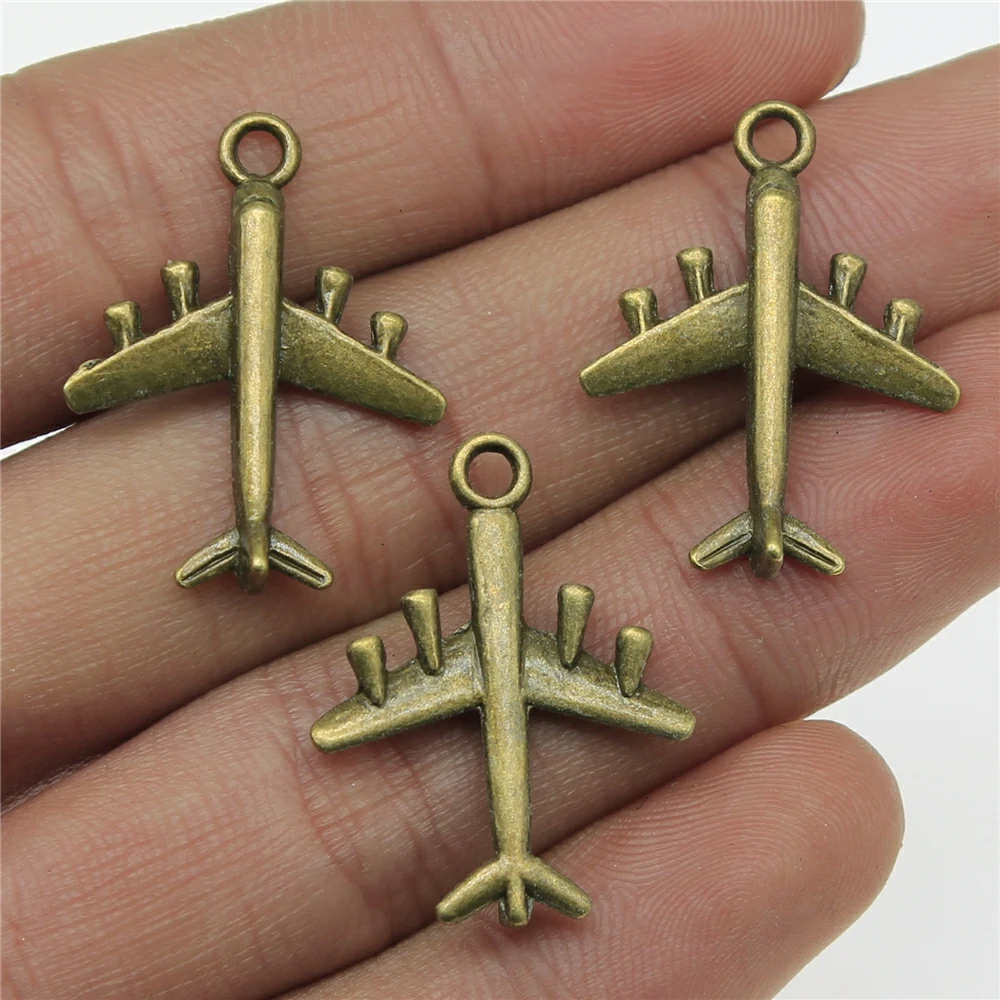 WYSIWYG 10pcs 27x21mm Airplane Fighter Charm Pendants For Jewelry Making 2 Colors Aircraft Pendants Charm