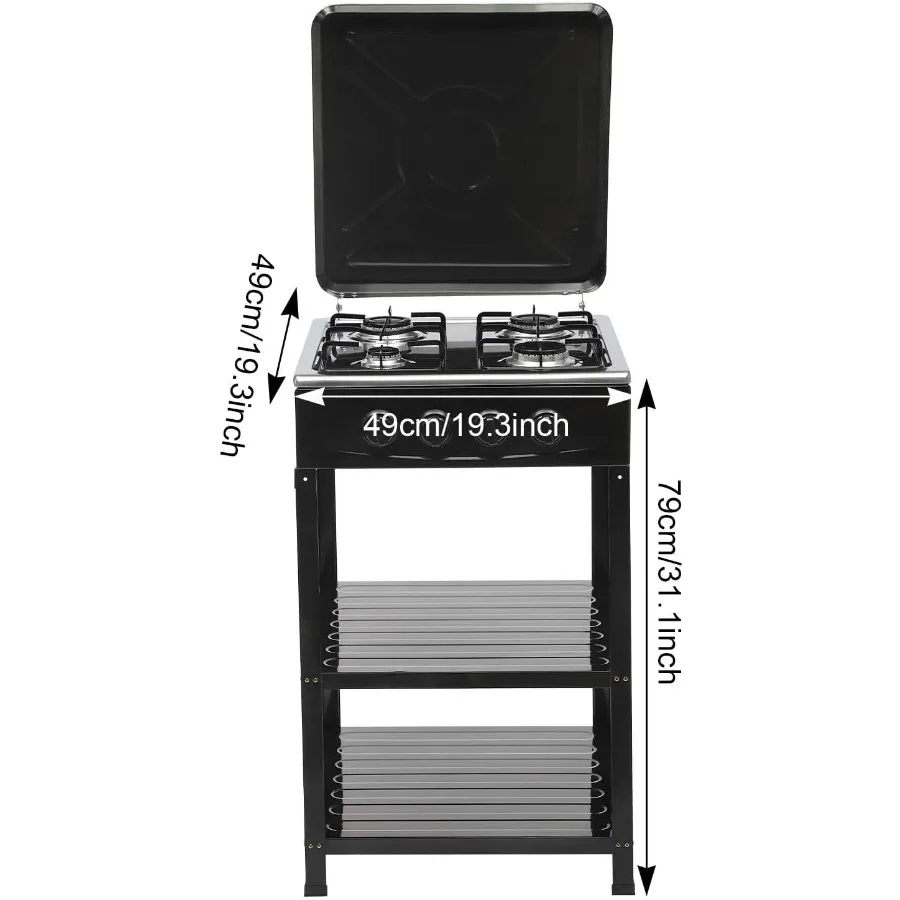 موقد غاز 4 شعلات، موقد خارجي محمول مع حامل تخزين قابل للإزالة، طباخ غاز البروبان عالي التحمل من الفولاذ المقاوم للصدأ مع الرياح #3