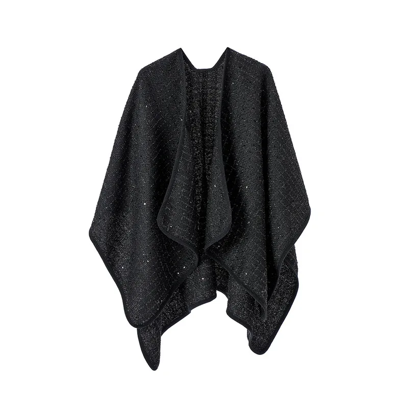 High-end European and American winter women's new black sequin-style wool shawl
