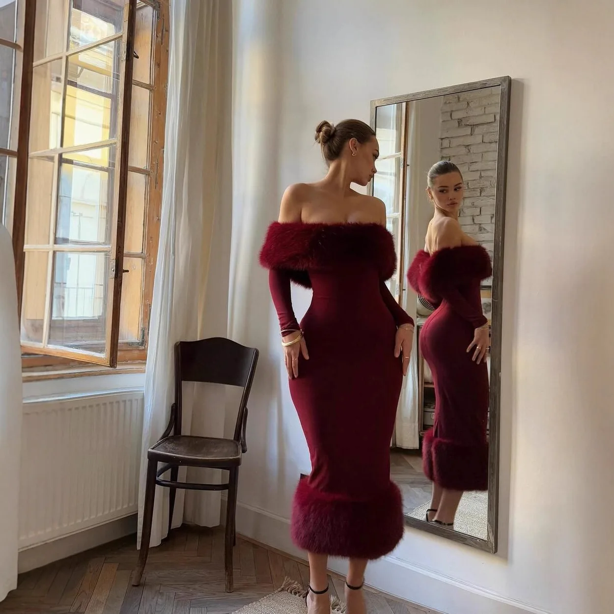 

Trendy Women Charm Socialite One-shoulder Dress New Studded Butterfly Bow Design Puff Sleeves Short Skirt Dresses Sexy