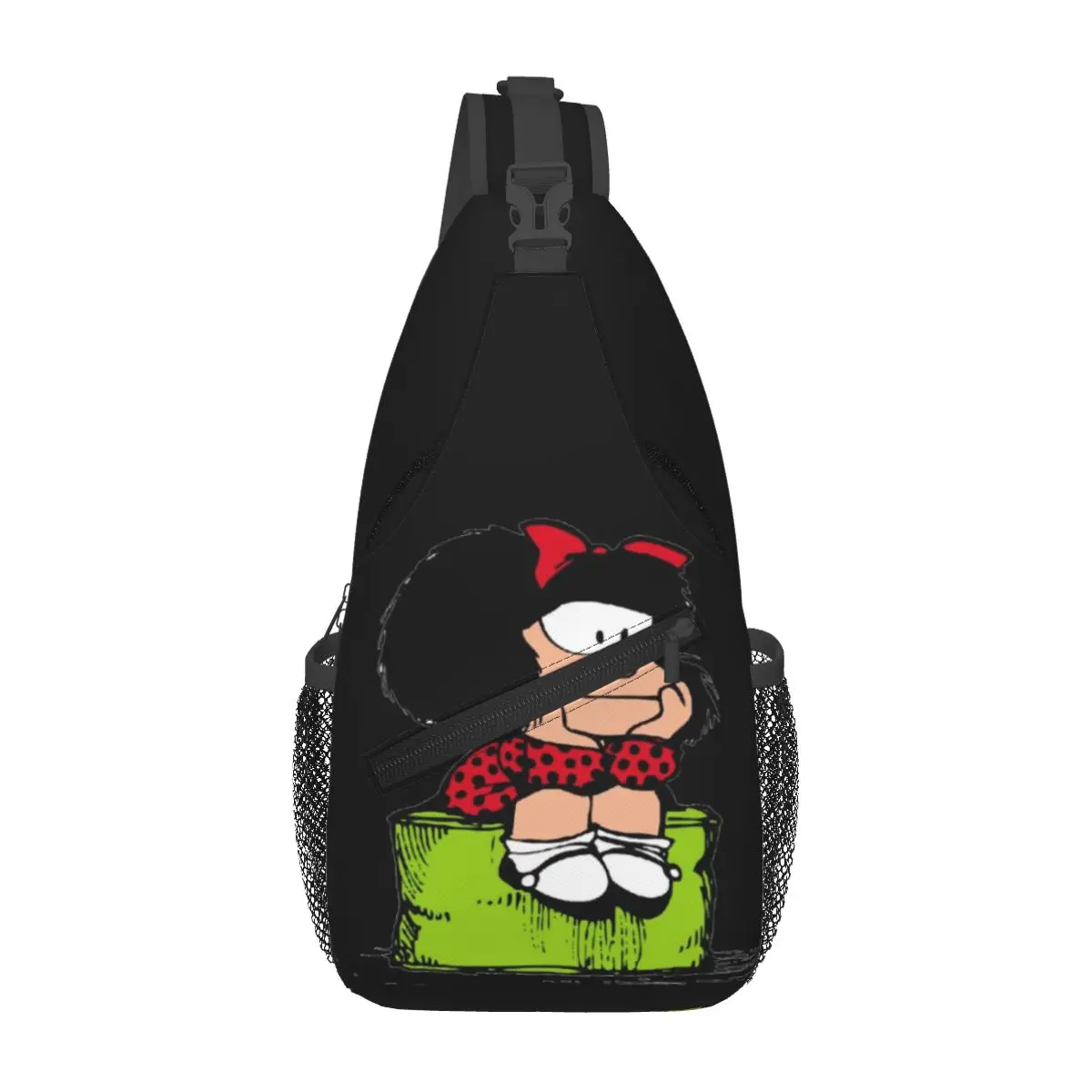 

Custom Mafalda Thinking Shoulder Backpack Shoulder Chest Bags for For Traveling Hiking Quino Comic Cartoon Sling Bag