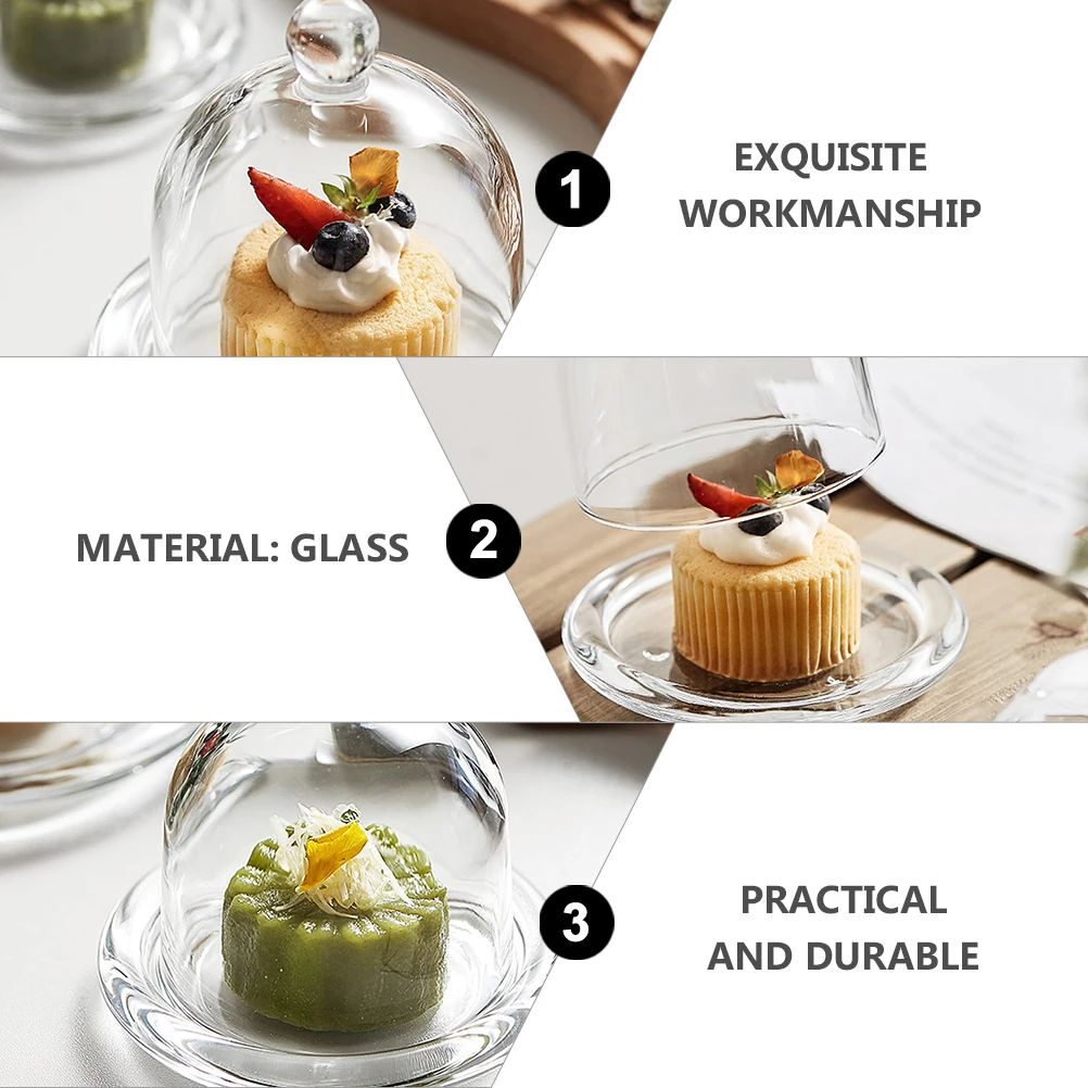 

1Set Dustproof Dessert Tray Mini Cake Dish Glass Tray Transparent Lid Small Size Food Container for Pastries Mini Cakes