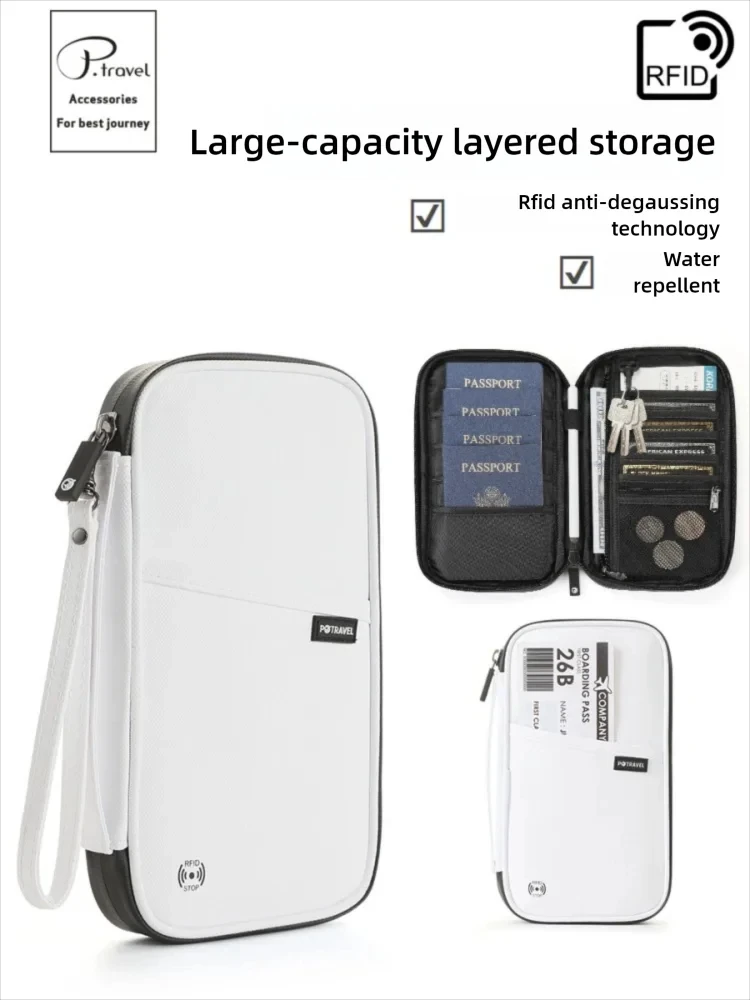 حامل جواز سفر RFID مقاوم للماء، محفظة تنظيم المستندات، سعة كبيرة، حقيبة بطاقات تذكرة للرجال والنساء، رحلة عائلية