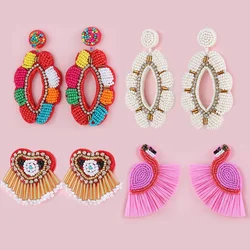 Bohemia Colorful Seed Beads evil eye Flower Drop Earrings For Women Handmade Tassel swan Statement Dangle Earrings Jewelry