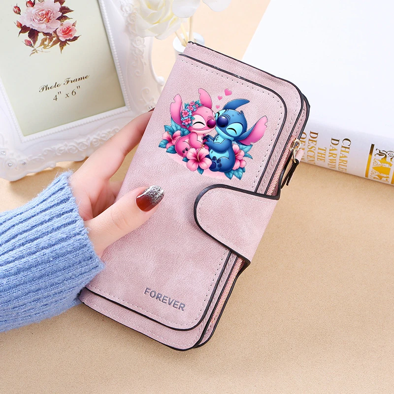 

Lilo Stitch Long Wallet for Women Leather Card Case Bifold RFID Credit Card Holder with ID Window Coin Pocket Zipper Coin Purse