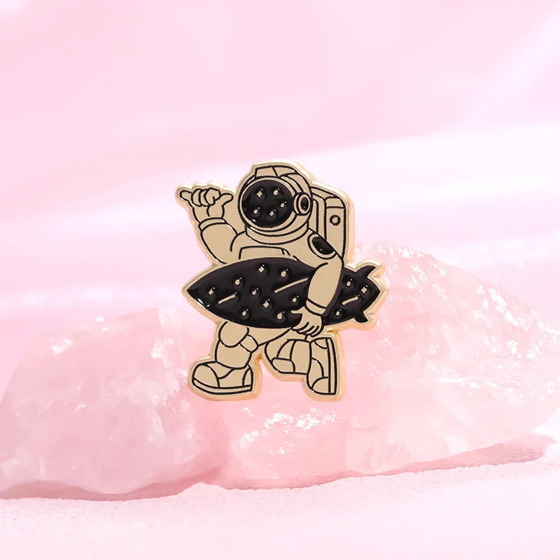 Space Series Enamel Brooch Pins Rocket Surfing Milk Coffee Cup Astronaut Brooch Lapel Accessories Metal Badge Jewelry Wholesale