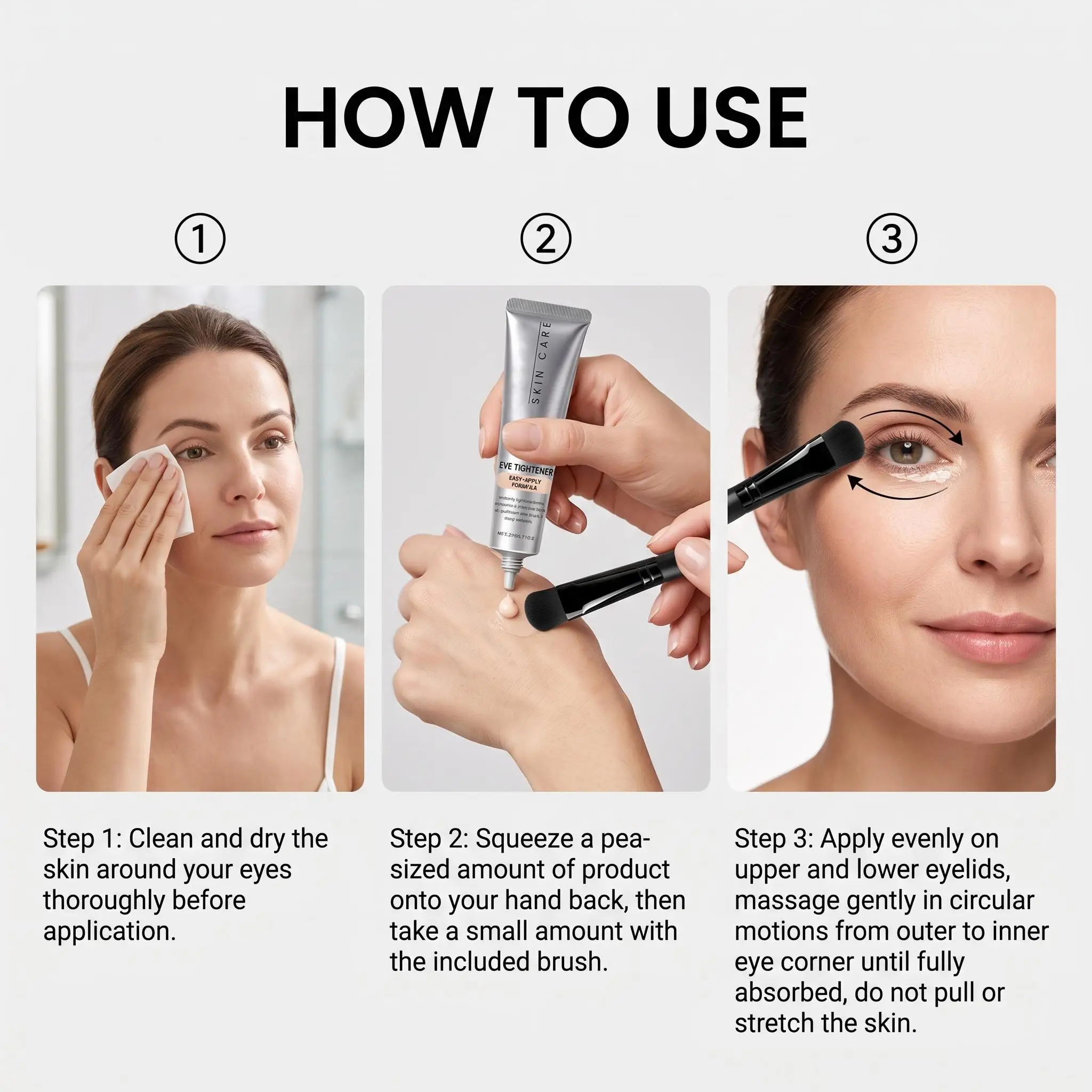 Instant Eye Tighten Cream With Brush,Improve Tired Eye State Firm Smooth Fine Lines Anti-Aging Eye Bags Removal Skincare Primer|