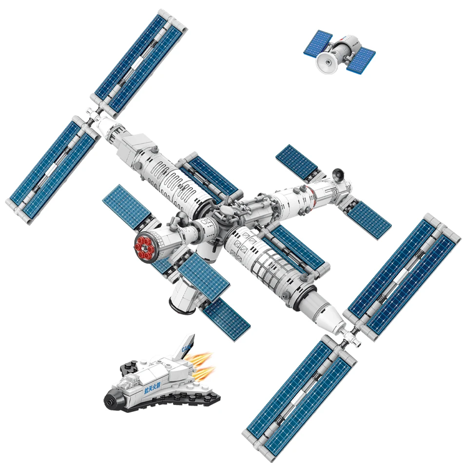 HUIQIBAO Raumstation Bausteine Mit Astronaut Figur Stadt Luft-und Raumfahrt Modell Ziegel Kinder Spielzeug für Kinder – Detail 1