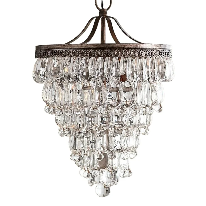 French Retro Living Room Chandelier, Glass Atmosphere Creative American Restaurant Bedroom Store Entrance