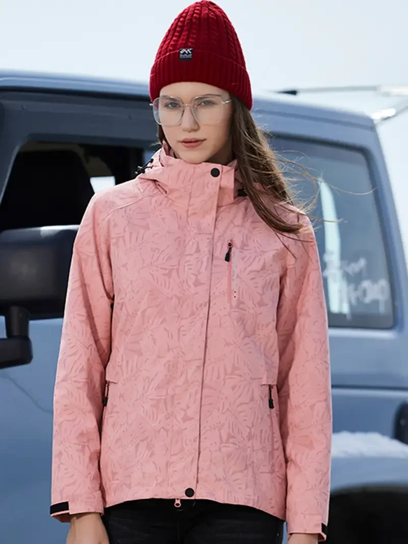 

Camo Print Outdoor 3 In 1 Hooded Jacket For Women, Windproof Warm Jacket & Fleece Jacket Two-piece Set