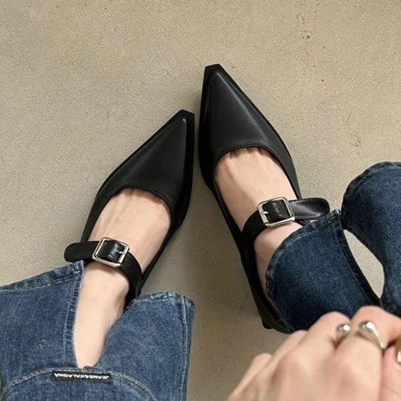 

Pointed Toe Mid Heels Women's Shoes Elegant Heeled Sandals Pumps 2025 Summer Fad Shallow Buckle Shoes Dress Chunky Mujer Zapatos