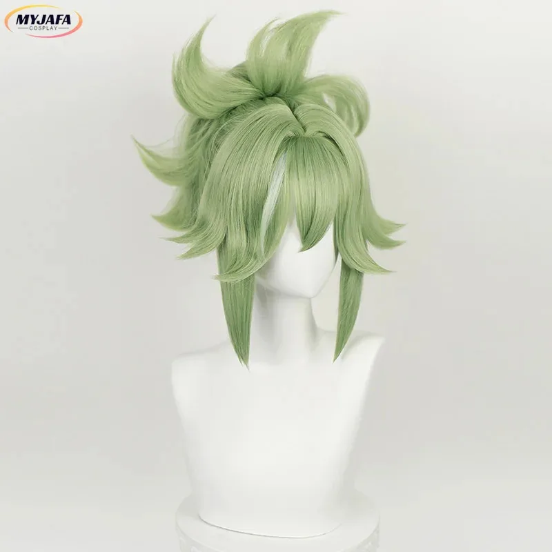 2025 Kuki Shinobu juego de Cosplay cuero cabelludo verde claro con cola de caballo pelo sintético resistente al calor pelucas de Anime + gorro de peluca