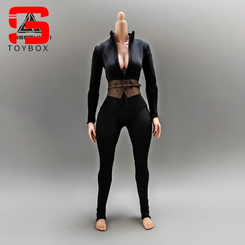 1/6 스케일 하이 넥 지퍼 바디 슈트 점프 슈트 숄더 스트랩 허리띠 의류 모델 12 ''여성 군인 액션 피규어 바디