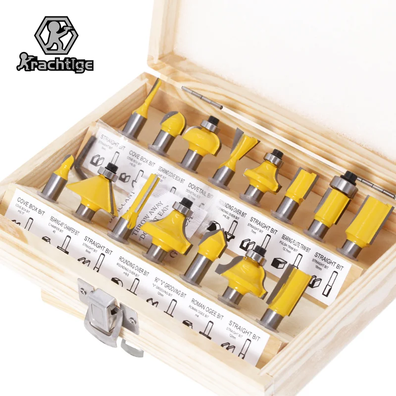 

15Pcs 8mm Shank Woodworking Milling Cutter Set Yellow Woodworking Carving Machine Trimmer Cutter Head Set Woodworking Tools