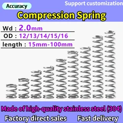 5Pcs Wire Diameter2.0mm 304 Stainless Steel Micro Small Compression Spring OD 12mm/13mm/14mm/15mm/16mm 15mm to 100mm
