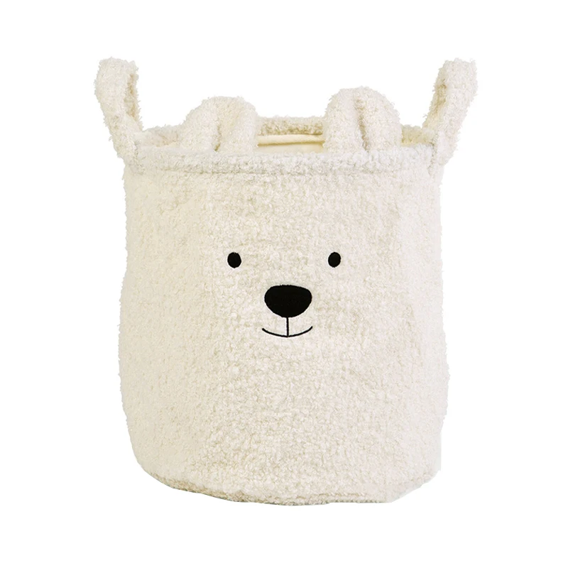 Children Room Storage Basket Cute Teddy Bear Folding Basket for Laundry Toys Soft Sherpa Sundries Storage Bag Organizer