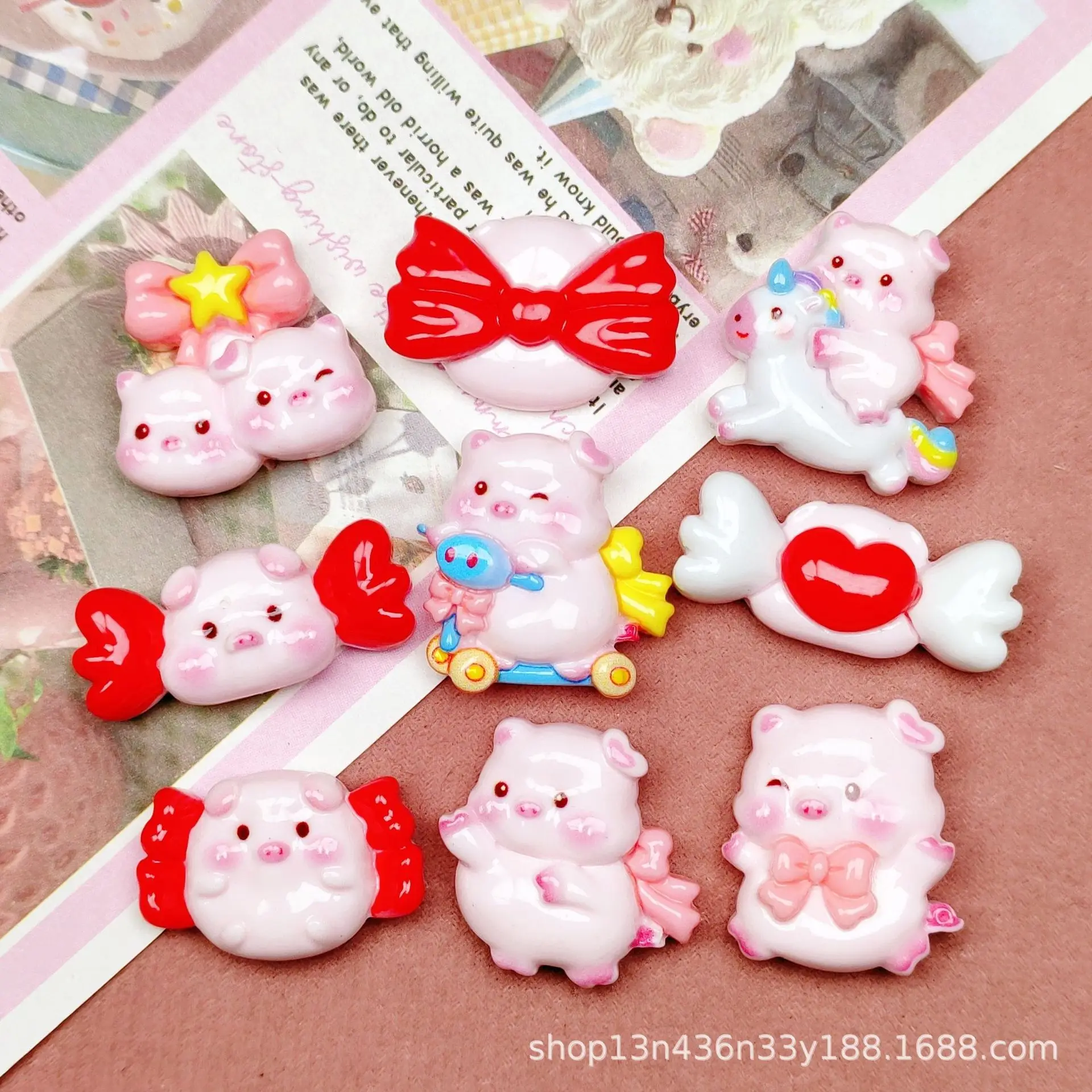 10Pcs Cartoon Resin Cute Butterfly Knot Pig HairpinScrapbook CraftDIY Bow Decor Accessories Crafts A132 ﻿