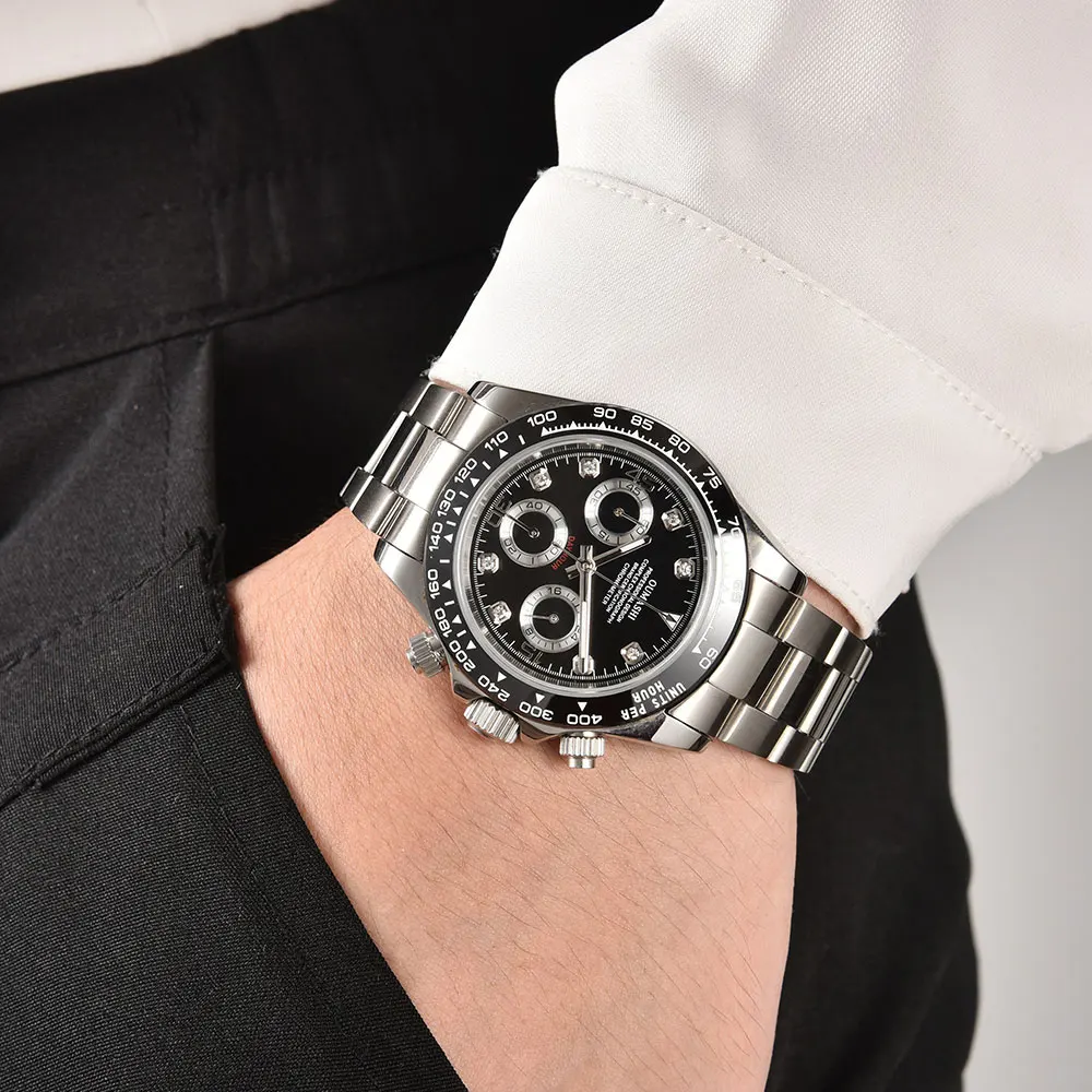 นาฬิกาขนาด 39 มม. พร้อมกลไก VK63 กระจกแซฟไฟร์ สายสแตนเลส นาฬิกาธุรกิจสำหรับผู้ชาย นาฬิกาแบบกำหนดเอง กันน้ำ 10 บาร์