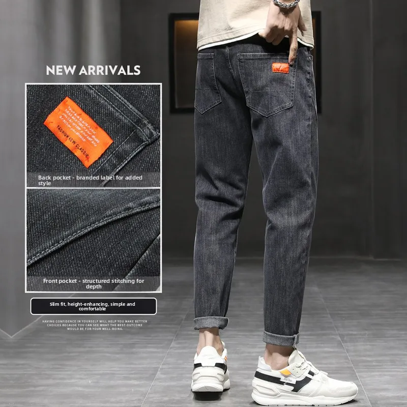

Black Elastic Waist Jeans Men's Loose Straight Leg Spring Autumn Style Fashionable Casual Pants Spring Summer Autumn Winter