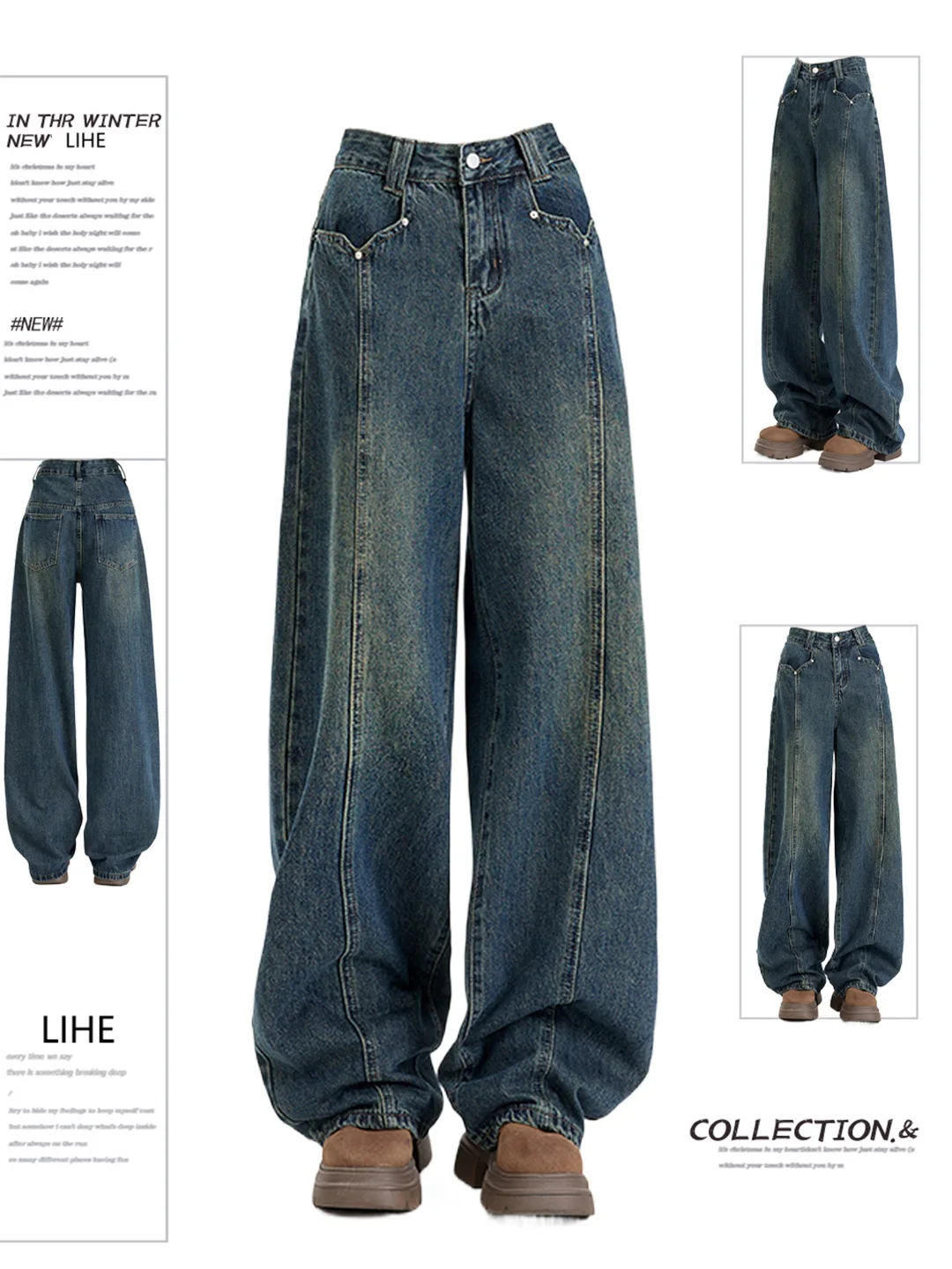 

Retro High Waist Wide Leg Jeans Women Loose plus Size Pear Shape Body Drapey Straight Leg Pants Trendy Autumn Winter New Arrival