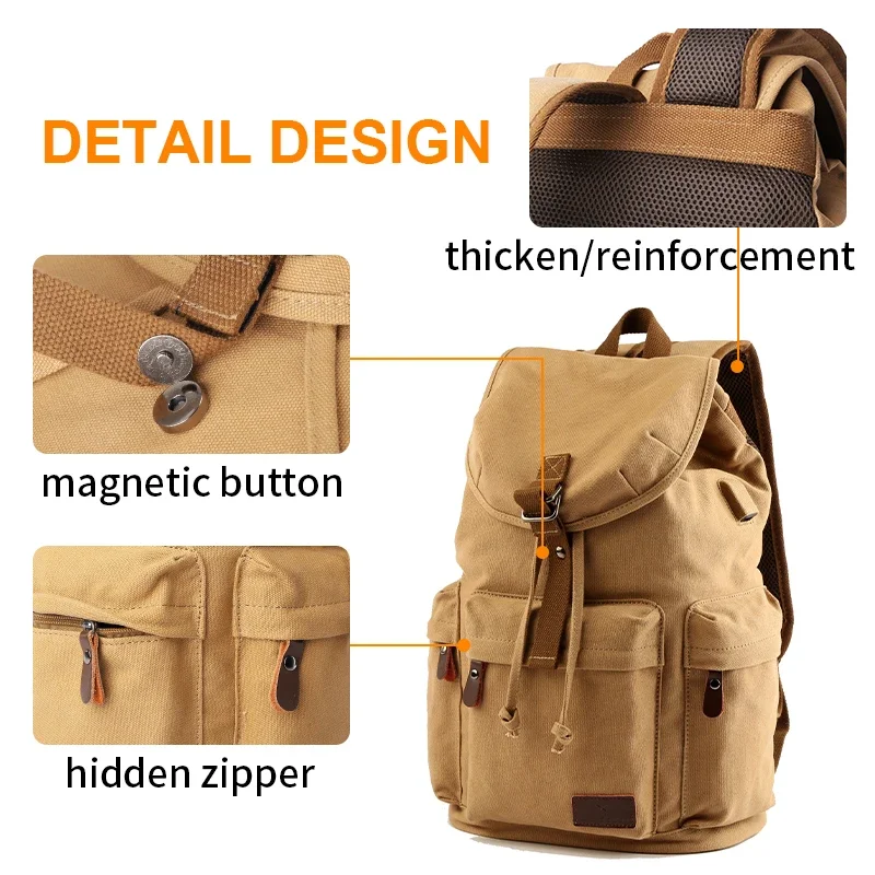 TANGHAO Canvas Backpack Unisex Vintage Casual Rucksack 17inch Laptop Backpack W/ USB Charging Port Schoolbag Student Mochia